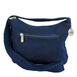 Vintage Y2K Purse THE SAK Crossbody Crochet Navy Blue Shoulder Bag